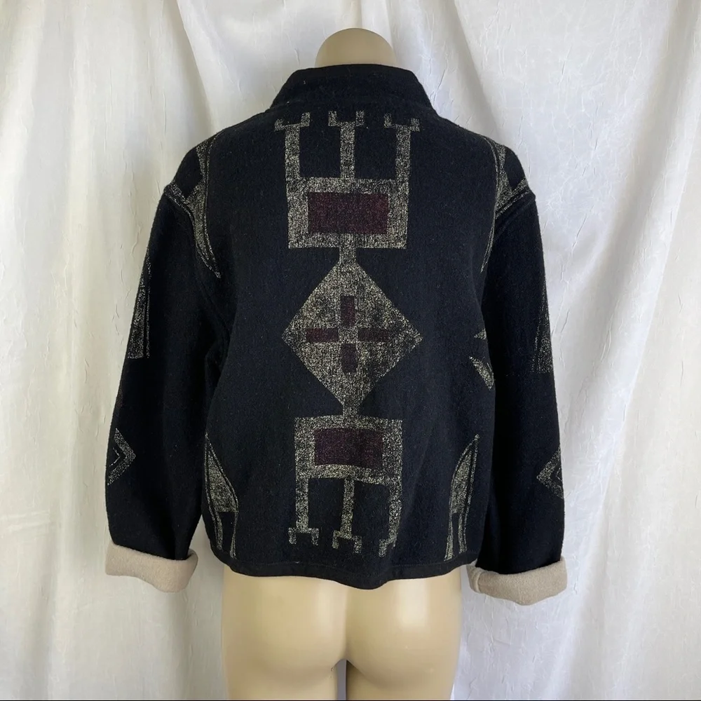 🚫SOLD🚫 Chico’s Southwestern Black Red Aztec Print Buffalo Nickel Buttons Wool - Picture 6 of 16